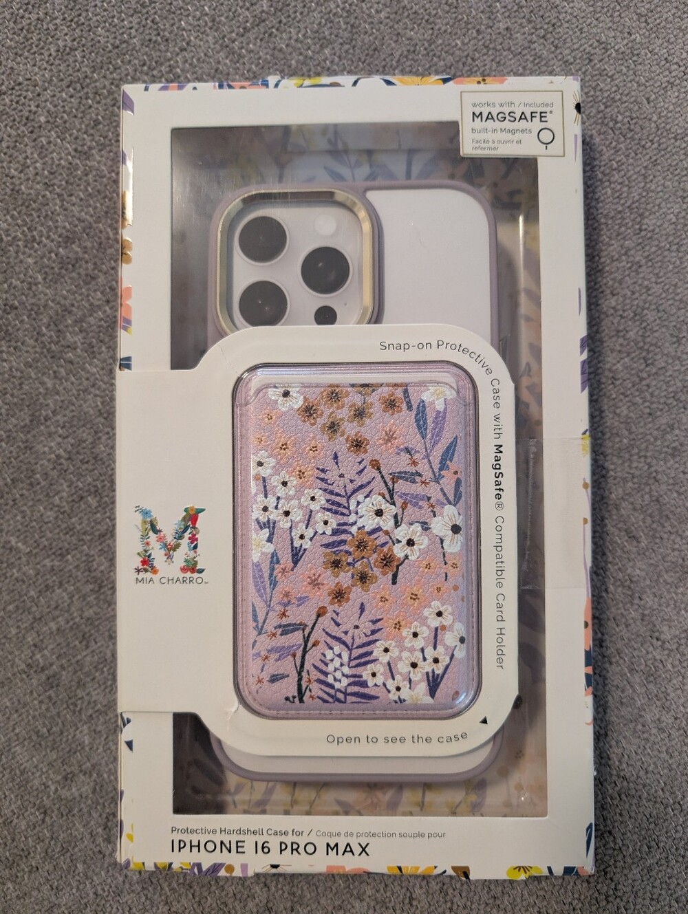 Mia Charro iPhone 16 Pro Max Case And Magnetic Card Holder Floral Lavender